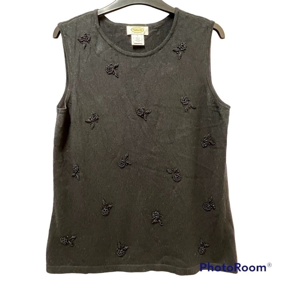 Talbots Silk Cashmere Beaded Sleeveless Sweater L